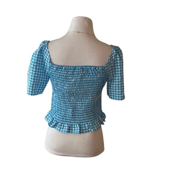 NWT BCBGeneration Seersucker Gingham Blue and White Check Crop Top – Sz M - Picture 3 of 7